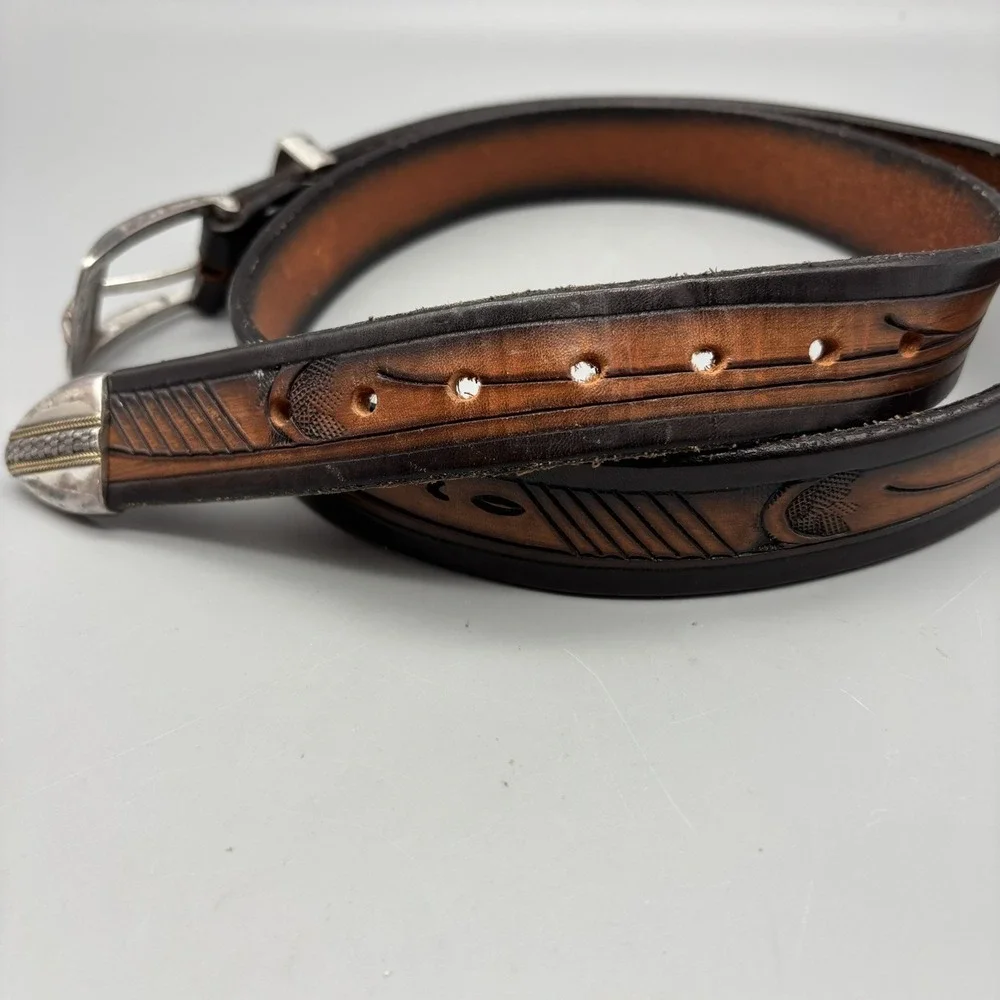 1998 Vintage Buckle Source Brown Leather Belt‎ 38 Inches Western Wear USA